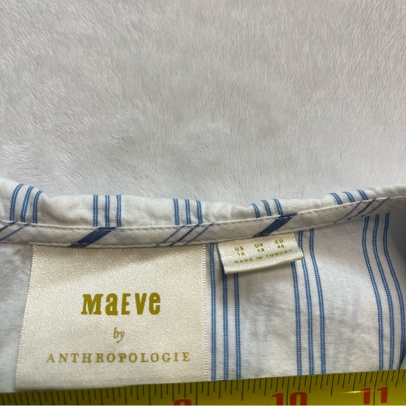 Anthropologie / Maeve / Ruffled Collar Striped Buttondown Blouse Top / size 14 - Picture 8 of 12
